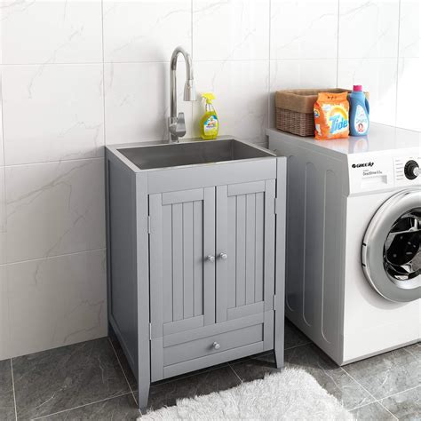 stainless steel large capacity laundry sink in cabinet|laundry room utility sink cabinets.